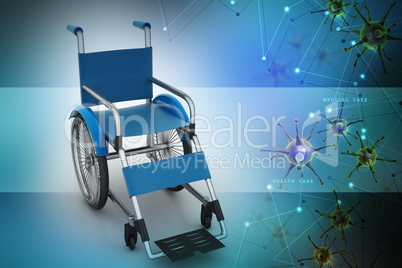 Medical wheel chair with virus  in color background