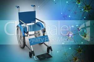 Medical wheel chair with virus  in color background