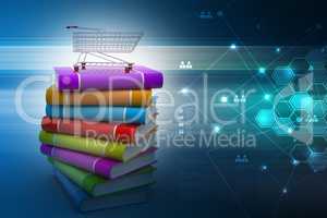 books and trolley in colour background