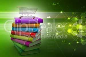 books and trolley in colour background