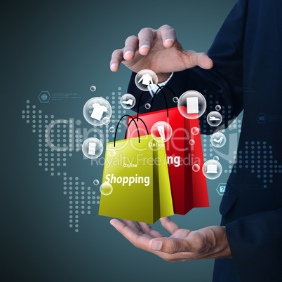 Business man showing Online shopping concept in color background