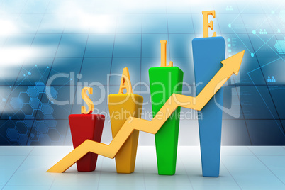Sales graph with successive arrow in color background