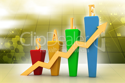 Sales graph with successive arrow in color background