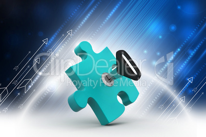 Puzzle with key in color background. .