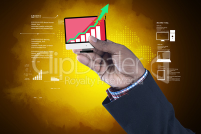 Man showing successive graph in color background