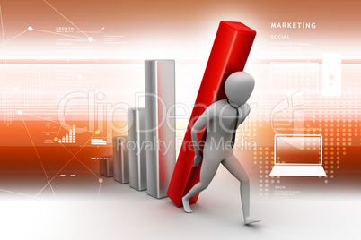 3d man holding business graph in color background