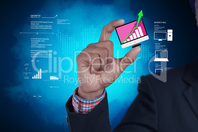 Man showing successive graph in color background