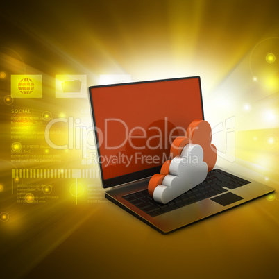 Laptop computer with cloud in color background