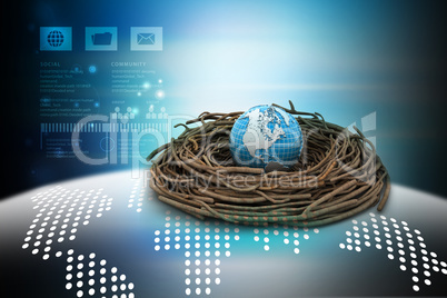 Globe on nest in color background