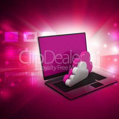 Laptop computer with cloud in color background