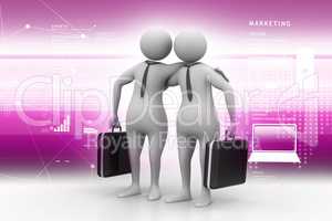 Business partners with business bag in color background