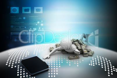 3d people under the money with business bag in color background