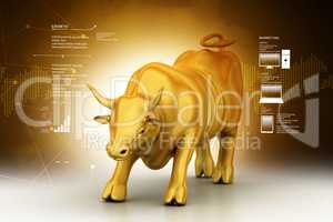 Rising golden business bull in color background