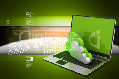 Laptop computer with cloud in color background