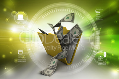Folder with money in color background