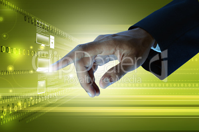 Man showing networking with virtual display in color background