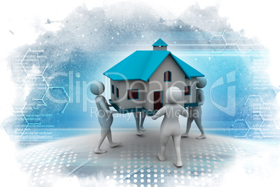 Peoples holding home in color background
