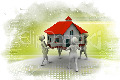 Peoples holding home in color background