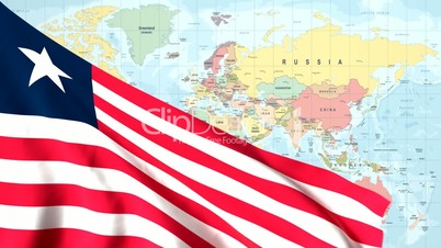 Animated Flag of Liberia With a Pin on a Worldmap