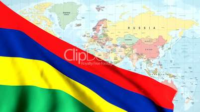 Animated Flag of Mauritius with a Pin on a Worldmap