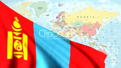 Animated Flag of Mongolia With a Pin on a Worldmap