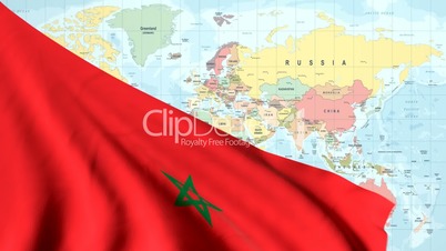 Animated Flag of Morocco With a Pin on a Worldmap