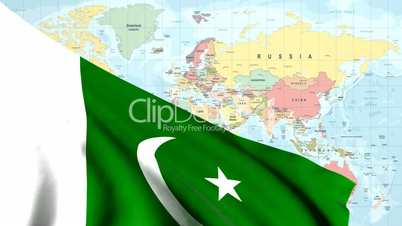 Animated Flag of Pakistan With a Pin on a Worldmap