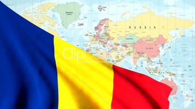 Animated Flag of Romania With a Pin on a Worldmap