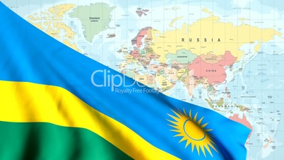 Animated Flag of Rwanda With a Pin on a Worldmap