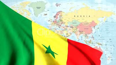 Animated Flag of Senegal With a Pin on a Worldmap
