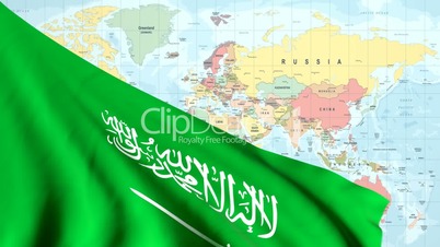 Animated Flag of Saudi Arabia With a Pin on a Worldmap