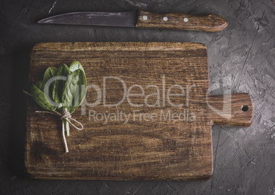 old vintage kitchen cutting board and bunch with green sorrel le