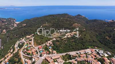 Aerial view of the scenic places with a view of the hills, valleys and the sea with beaches. Spain, Catalonia