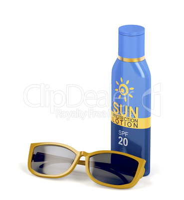 Sunscreen lotion and female sunglasses