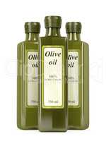 Olive oil bottles on white