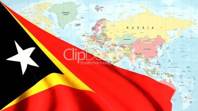 Animated Flag of Timor-Leste With a Pin on a Worldmap