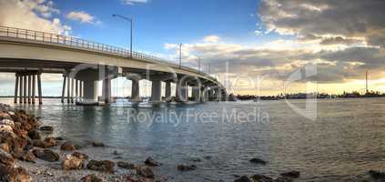 Sunset over the bridge roadway that journeys onto Marco Island,