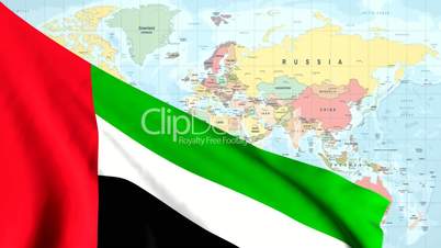 Animated Flag of the United Arab Emirates With a Pin on a Worldmap