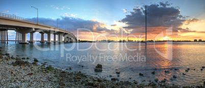 Sunset over the bridge roadway that journeys onto Marco Island,