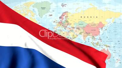 Animated Flag of the Netherlands With a Pin on a Worldmap