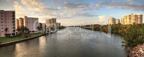 Golden hour Blue sky and clouds over the Vanderbilt Channel rive