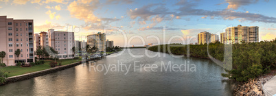 Sunset sky and clouds over the Vanderbilt Channel river