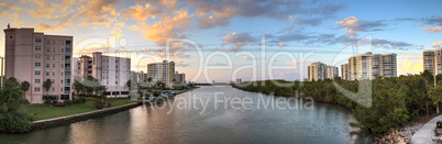 Sunset sky and clouds over the Vanderbilt Channel river