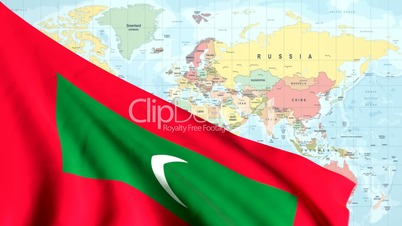 Animated Flag of the Maldives With a Pin on a Worldmap