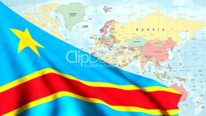 Animated Flag of the Democratic Republic of the Congo With a Pin on a Worldmap