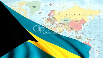 Animated Flag of the Bahamas With a Pin on a Worldmap