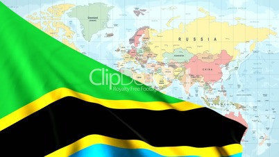 Animated Flag of Tanzania with a Pin on a Worldmap