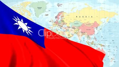 Animated Flag of Taiwan With a Pin on a Worldmap