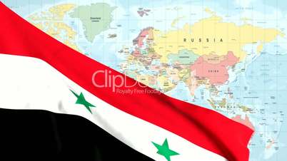 Animated Flag of Syria With a Pin on a Worldmap