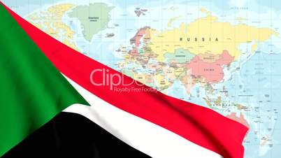 Animated Flag of Sudan With a Pin on a Worldmap